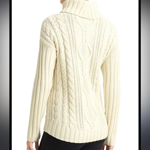 Athleta | 💯 Merino Wool | Cable Knit Turtleneck Sweater Dove Off White  | size L - Picture 1 of 6